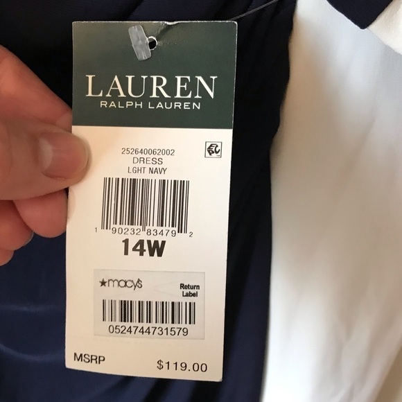 Lauren by Ralph Lauren side ruched, colour blocked, stretchy, flattering dress. - Picture 3 of 9